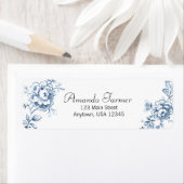 Blauwe  lijn getekende Rozen Etiket (Insitu)