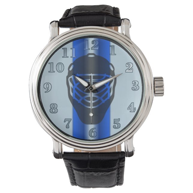 Blauwe lijn Goalie Masker Hockey polshorloge Horloge (Voorkant)