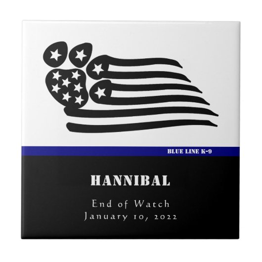 Blauwe lijn K-9 gepersonaliseerd gedenkteken Tegeltje (Voorkant)