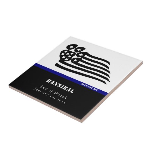 Blauwe lijn K-9 gepersonaliseerd gedenkteken Tegeltje (Zijkant)