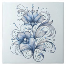 Blauwe Lijn Kunst Abstracte Bloemdecoratie voor On