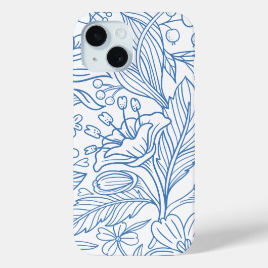 Blauwe Lijn Kunst Bloemige Mediterraan Botanisch Case-Mate iPhone Case (Achterkant)