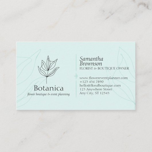 Blauwe lijn met minimalistisch Leaf Fern Floral Visitekaartje (Achterkant)
