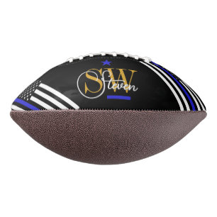 Blauwe lijn & Monogrammen Naam / Moderne Handteken American Football