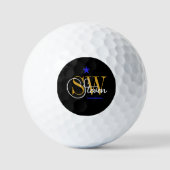 Blauwe lijn & Monogrammen Naam / Moderne Handteken Golfballen (Voorkant)