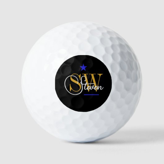 Blauwe lijn & Monogrammen Naam / Moderne Handteken Golfballen (Voorkant)