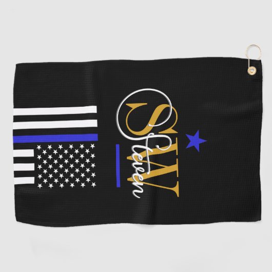 Blauwe lijn & Monogrammen Naam / Moderne Handteken Golfhanddoek (Horizontaal)