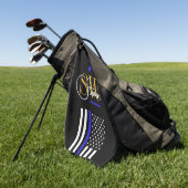 Blauwe lijn & Monogrammen Naam / Moderne Handteken Golfhanddoek (Groen)