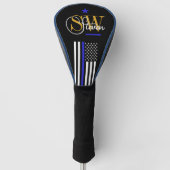 Blauwe lijn & Monogrammen Naam / Moderne Handteken Golfheadcover (Voorkant)
