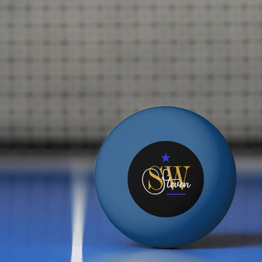 Blauwe lijn & Monogrammen Naam / Moderne Handteken Pingpongbal (Net)