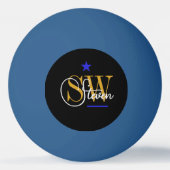 Blauwe lijn & Monogrammen Naam / Moderne Handteken Pingpongbal (Voorkant)