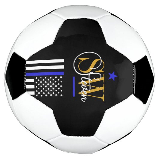 Blauwe lijn & Monogrammen Naam / Moderne Handteken Voetbal (Gedraaid)