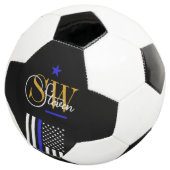 Blauwe lijn & Monogrammen Naam / Moderne Handteken Voetbal (Drie kwart)