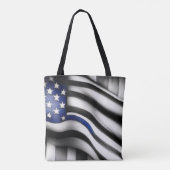 Blauwe Lijn Vlag Boodschappentas Tote Bag (Achterkant)