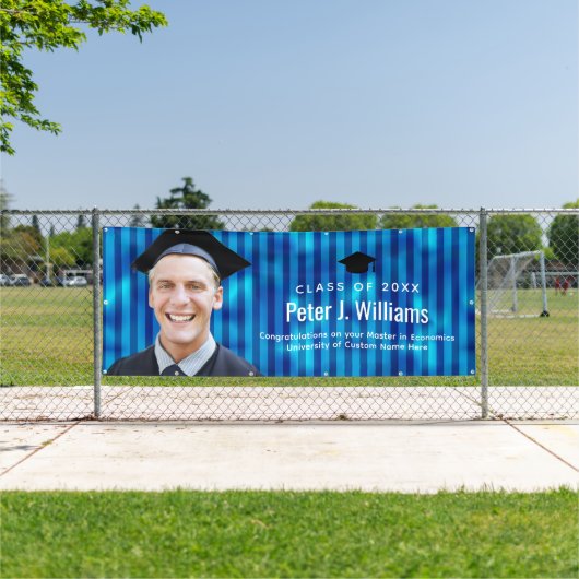 Blauwe Lijnen Aangepaste Foto Afstuderen Felicitat Spandoek (Insitu)