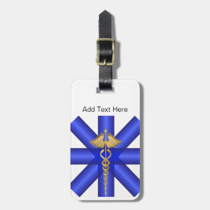 Blauwe lijnen / Goud Caduceus EMT-symbool Bagagelabel