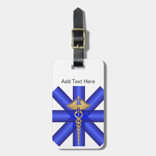 Blauwe lijnen / Goud Caduceus EMT-symbool Bagagelabel (Voorkant verticaal)
