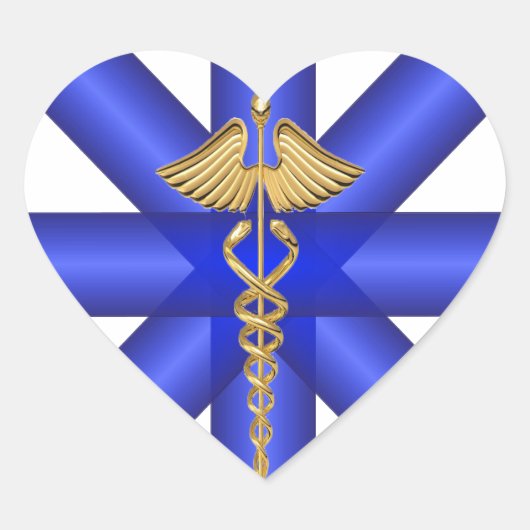 Blauwe lijnen / Goud Caduceus EMT-symbool Hart Sticker (Voorkant)
