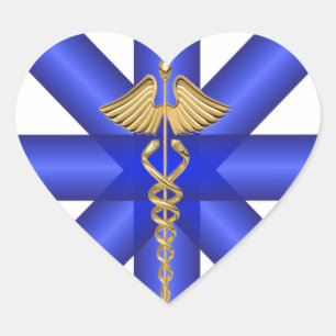 Blauwe lijnen / Goud Caduceus EMT-symbool Hart Sticker
