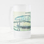 Blauwe lijnen matglas bierpul (Voorkant links)