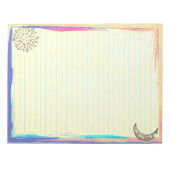 Blauwe lijnen met een bijtende zon op geel notitieblok (Voorkant)