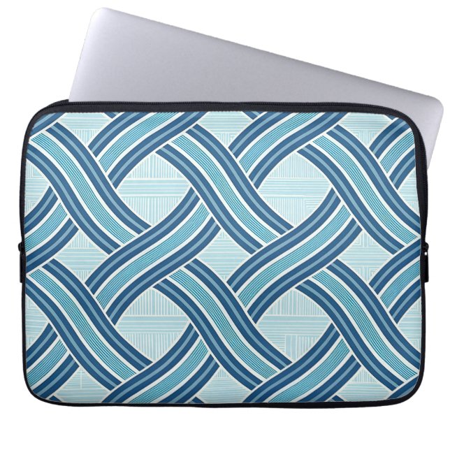 Blauwe lijnen patroon laptop sleeve (Voorkant)