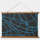 Blauwe lijnkunst op zwart hangend wandkleed (Voorkant)