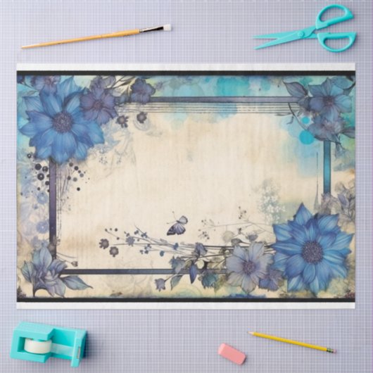 Blauwe lijst ephemera tissuepapier (Craft)