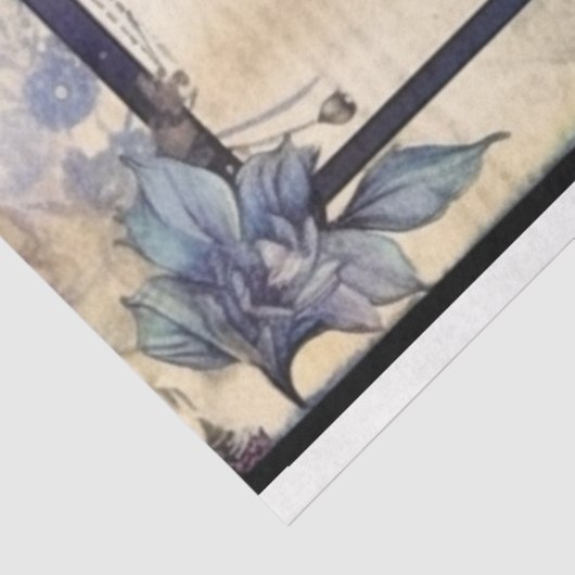 Blauwe lijst ephemera tissuepapier (Detail)