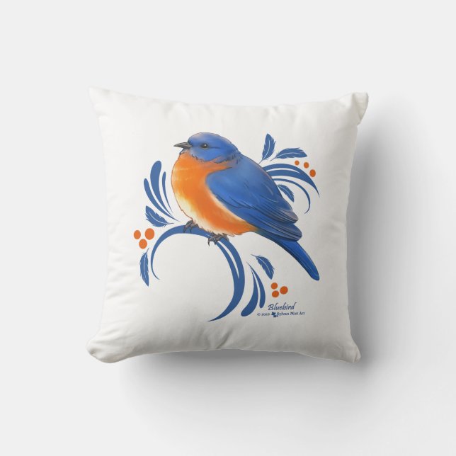 Blauwe Lijster Kussen (Voorkant)