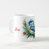 Blauwe lijster met Kerstmis Koffiemok (Voorkant links)
