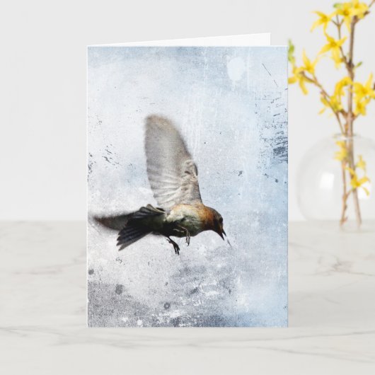 Blauwe Lijster, Moederdag Kaart (Gele Bloem)