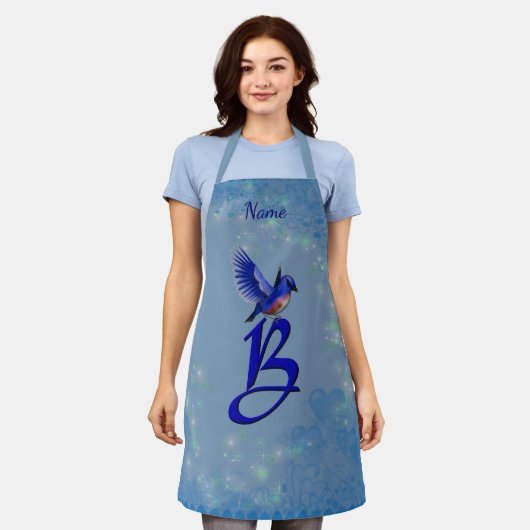 Blauwe Lijster Monogram Eerste Letter B Persoonlij Schort (Gedragen)