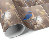 Blauwe lijster op een zijdeplantpeul cadeaupapier (Rol Hoek)