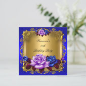 Blauwe Lila Rozen Gold Elegant Birthday Party Kaart (Staand voorkant)