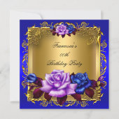 Blauwe Lila Rozen Gold Elegant Birthday Party Kaart (Voorkant)