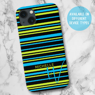 Blauwe lime groene eenvoudige strepen patroon mono Case-Mate iPhone case