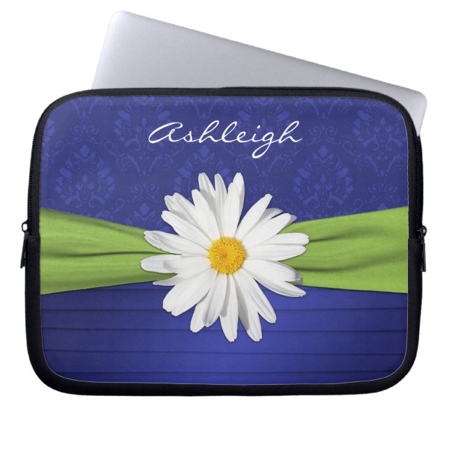 Blauwe Limoen Daisy Damask Pleats laptophoes Laptop Sleeve (Voorkant)