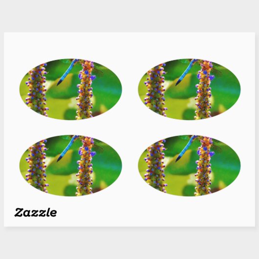 Blauwe limonade en bloemen ovale sticker (Vel)