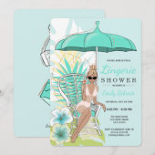 Blauwe lingerie douche blonde bruid kaart (Voorkant / Achterkant)