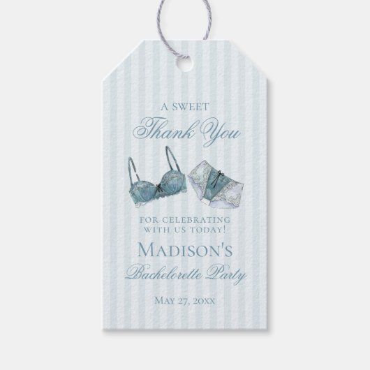 Blauwe lingerie douche bruidsfeest favor cadeaulabel (Voorkant)