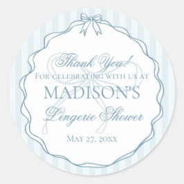 Blauwe lingerie douche vrijgezellenfeest cadeautje ronde sticker