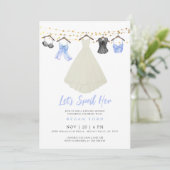 Blauwe Lingerie Feestuitnodiging met Trouwjurk Kaart (Staand voorkant)