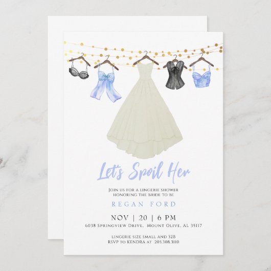 Blauwe Lingerie Feestuitnodiging met Trouwjurk Kaart (Voorkant / Achterkant)