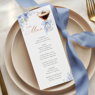 Blauwe Lint Champagne Bruidsdiner Menu Kaart