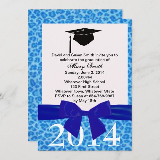 Blauwe lint en blauwe luipaard Afstuderen Kaart (Voorkant / Achterkant)