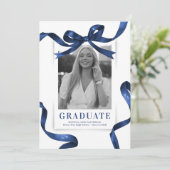 Blauwe Lint Foto Afstudeerfeest Kaart (Staand voorkant)