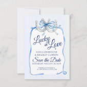 Blauwe lint geluk in liefde hoefijzer save the dat date (Voorkant)