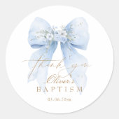 Blauwe Lint Jongen Doop Ronde Sticker (Voorkant)
