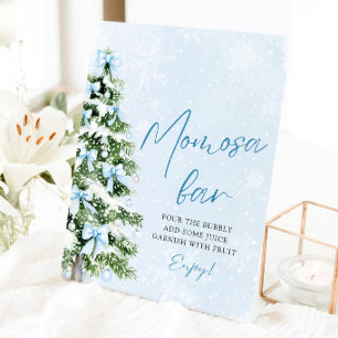 Blauwe Lint Kerstboom Sneeuwvlok Momosa Bar Bord Reclamebord Met Voetstuk